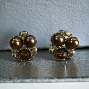 90s Bead Cluster Clip-On Earrings, Good Condition, 1" x 1"
